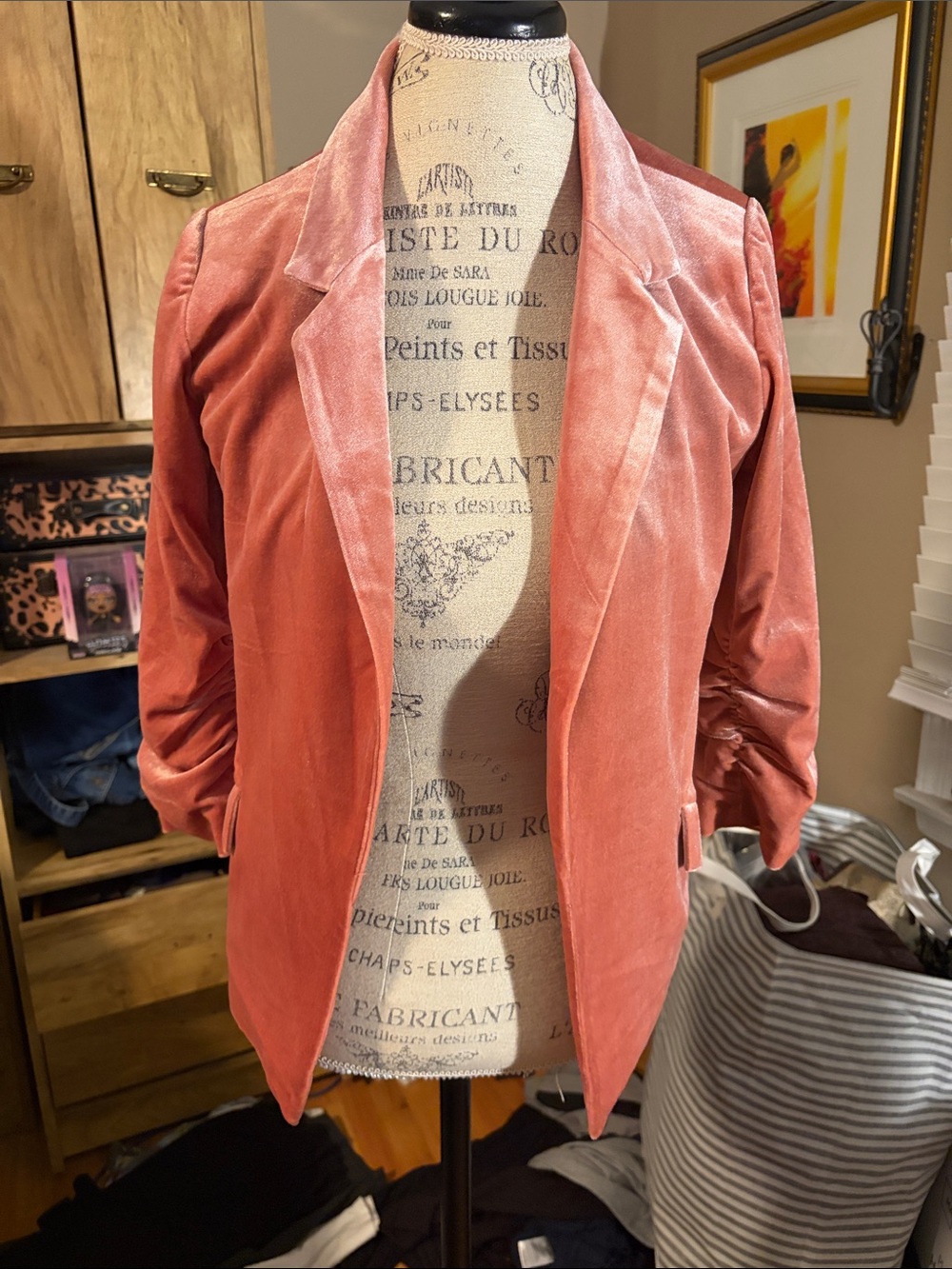 Women's Pink Velvet Open-Front Blazer Jacket - XS